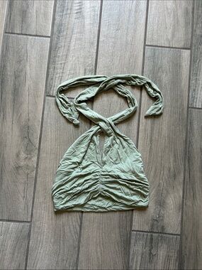 Ruched Halter Crop Top - Sage Green